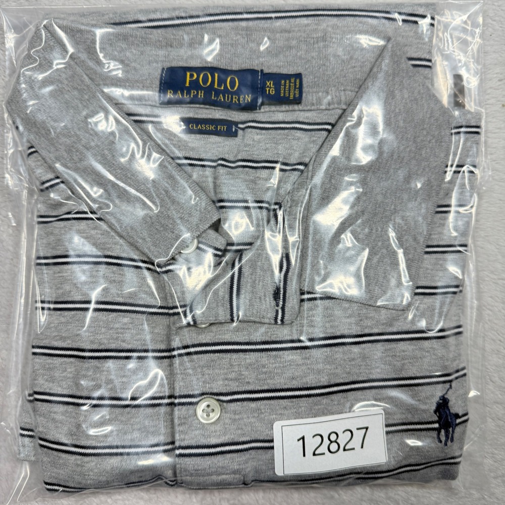 Polo Ralph Lauren Classic Fit Striped Polo Shirt Mens XL Gray Navy White - Picture 8 of 10